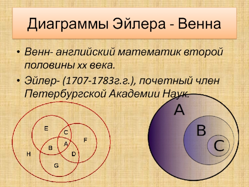 Построй диаграмму эйлера венна множеств а в с и д если а множество животных