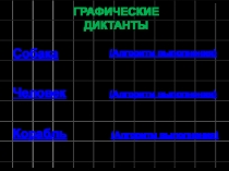 Графические диктанты
Собака
Человек
Корабль
(Алгоритм выполнения)
(Алгоритм