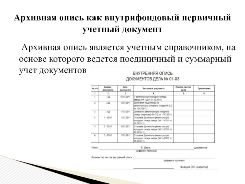 Как выглядит опись документов для архива. Перечень документов общества