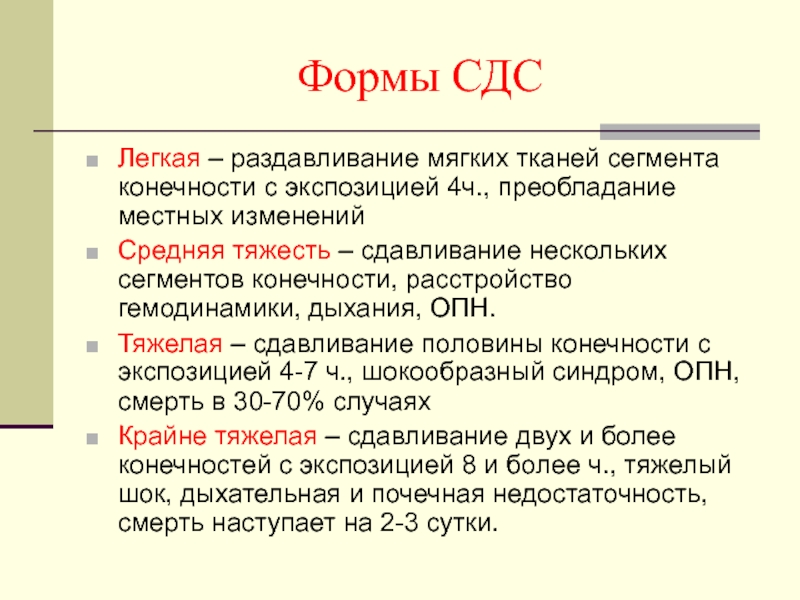 Формы синдрома длительного сдавления заполните схему