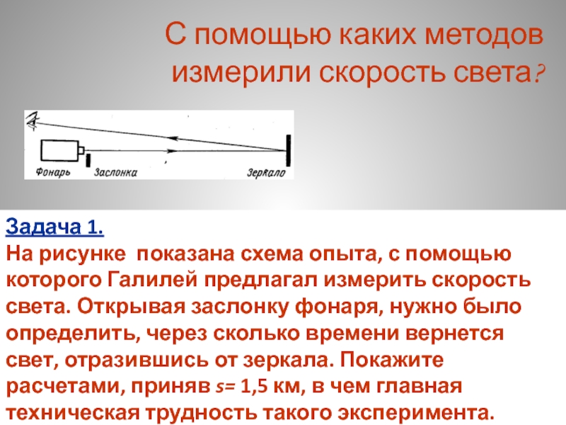 Какова скорость света. Опыт Галилея скорость света. Конечность и предельность скорости света. Скорость света для задач. Галилео Галилей измерение скорости света.