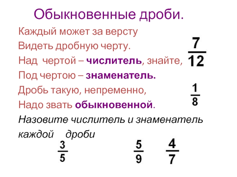 Понятие обыкновенной дроби 5 класс презентация мерзляк