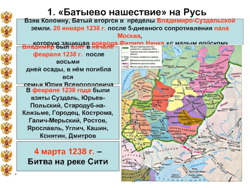 В результате нашествия на русь. Нашествие Батыя на Русь карта. Батыево Нашествие в 1238.