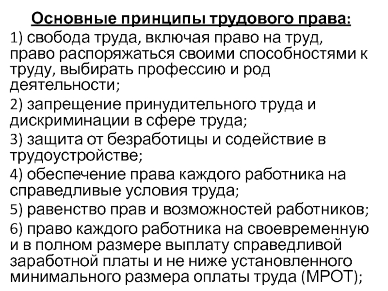 Основные принципы трудового