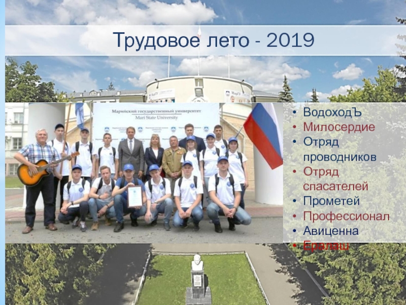 Трудовое лето - 2019
ВодоходЪ
Милосердие
Отряд проводников
Отряд