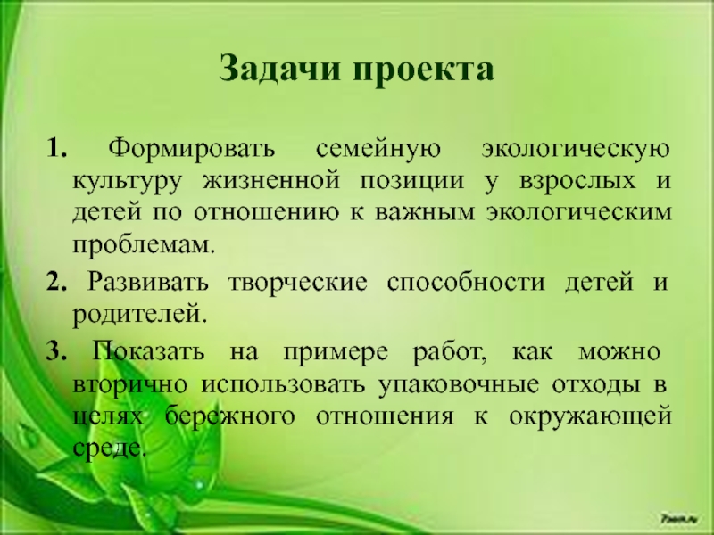 Задачи проекта по экологии