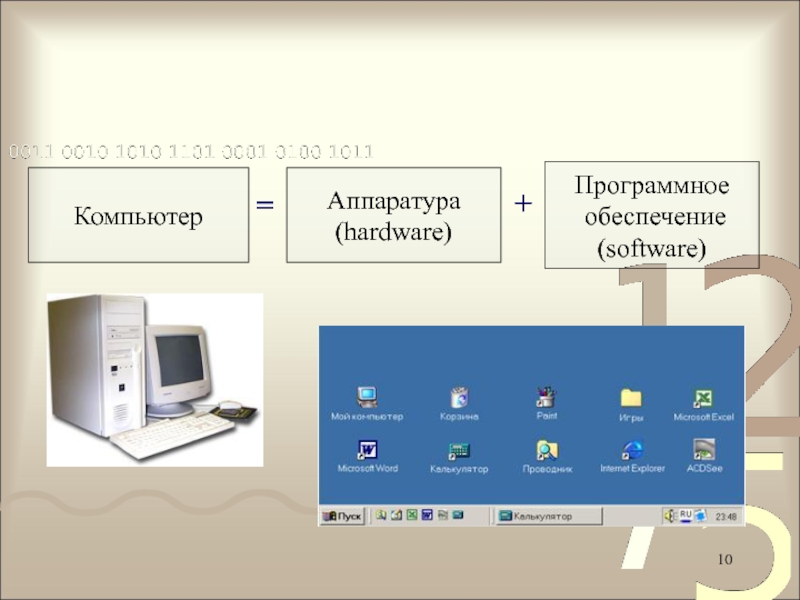 Компьютер равно. Аппаратура компьютера. Программное обеспечение компьютер =аппаратура+. Программная аппаратура компьютера схема. Компьютер аппаратура заполните схему.