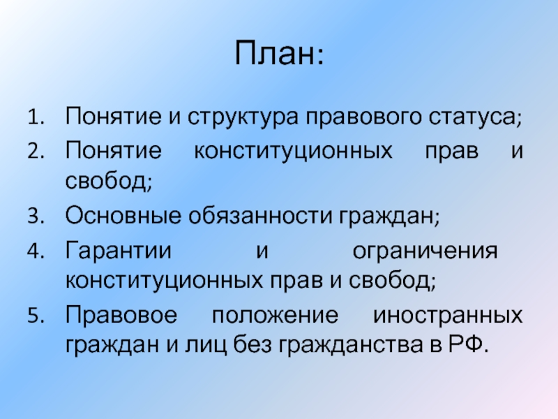 Понятие конституционной свободы. Правовой статус человека и гражданина план. Правовой статус план.