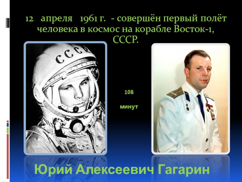 Когда был совершен первый полет человека. Первые люди полетевшие в космос после Гагарина. 12 Апреля был совершен первый. Подписание концепции Гагарин 108 минут. В СССР И Гагарина запустили в космос в день космонавтики.