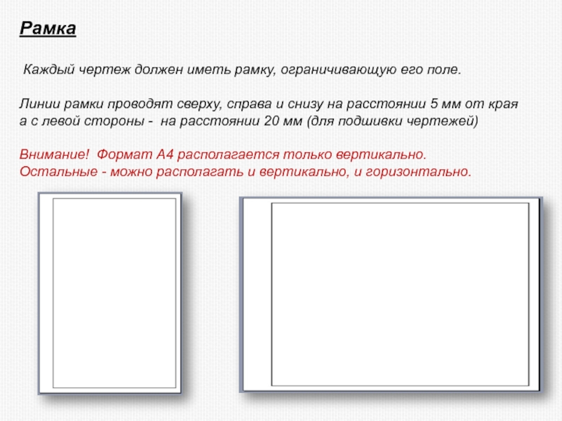 На каком расстоянии от краев листа проводят рамку чертежа слева сверху и снизу
