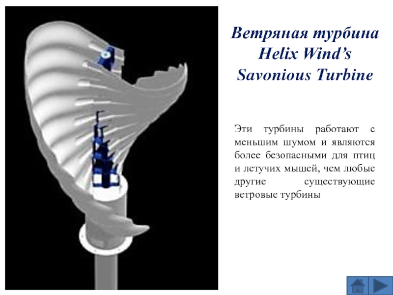 Ветряная турбина Helix Wind’s Savonious TurbineЭти турбины работают с меньшим шумом и являются более безопасными для птиц