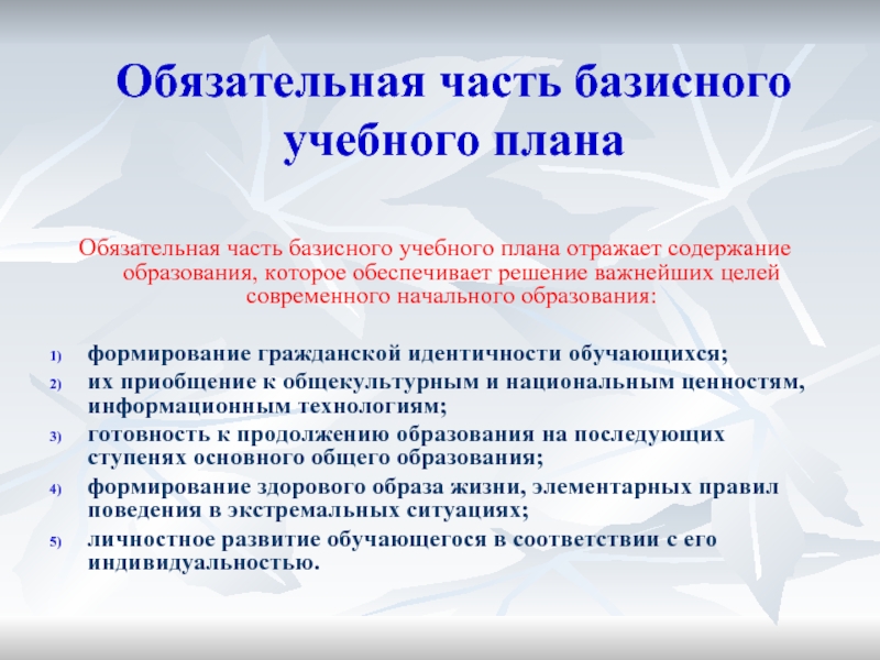 Обеспечивает реализацию индивидуальных потребностей обучающихся часть базисного учебного плана