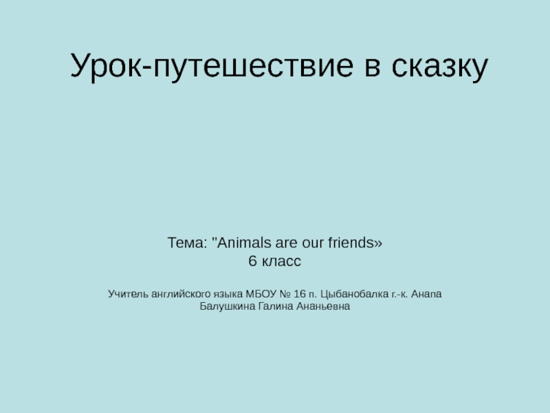 Animals are our friends 6 класс