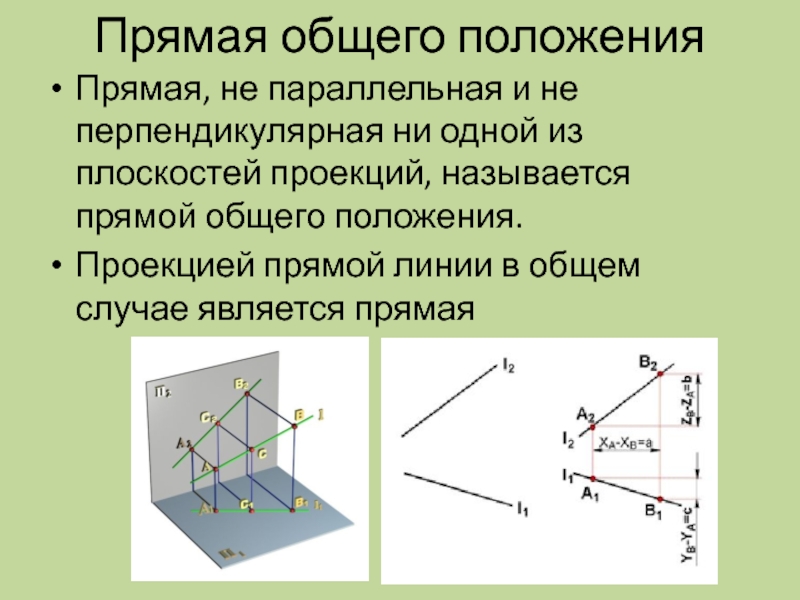 Прямая общего положения. Проекция прямой. Проецирование прямой. Прямая общего положения проекция. Какая прямая называется прямой общего положения.