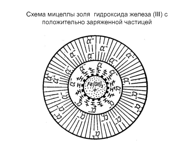 Мицелла коллоидного раствора. Строение коллоидной мицеллы Fe Oh 3. Схема мицеллы гидроксида железа. Строение мицеллы Золя гидроксида железа. Изобразите строение мицеллы Золя гидроксида железа (III).