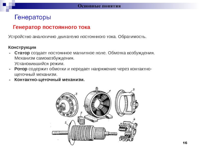 На рисунке дан генератор постоянного тока назовите основные части