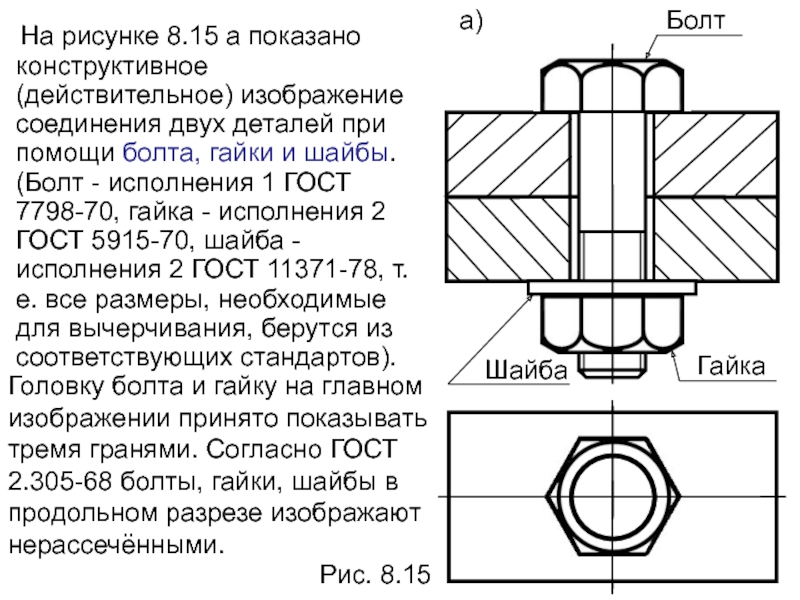 Болт с гайкой и шайбой чертеж