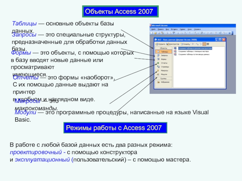 Основные объекты базы