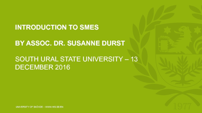 Introduction TO SMEs By Assoc. Dr. Susanne DursT South Ural State University –