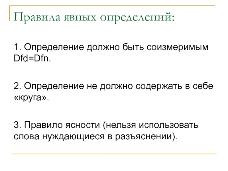 Поле должно содержать. Правила явного определения понятий. Правило явного определения. Правило ясности в логике. Правила ясности определения понятий.