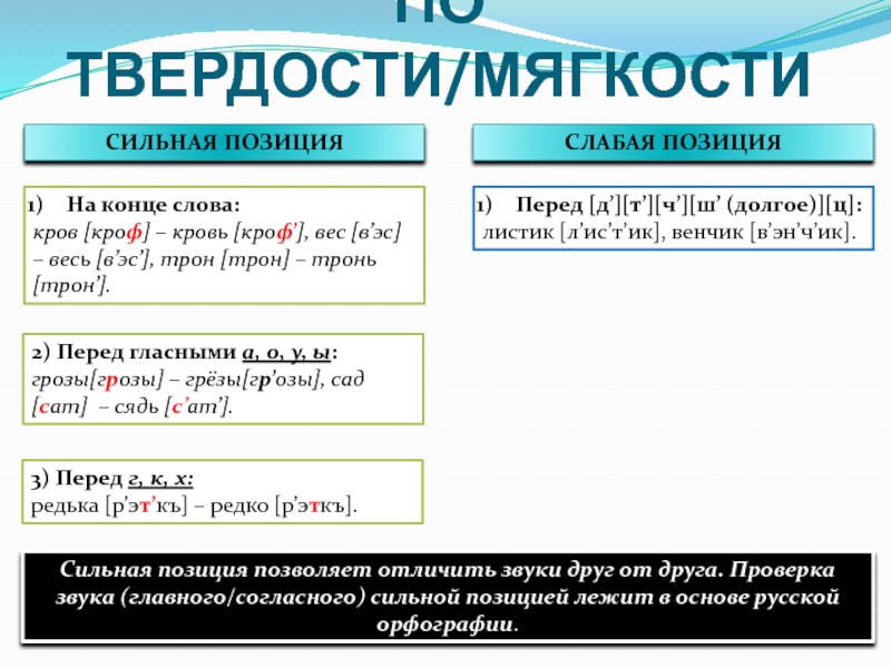 Сильные слабые позиции согласных звуков