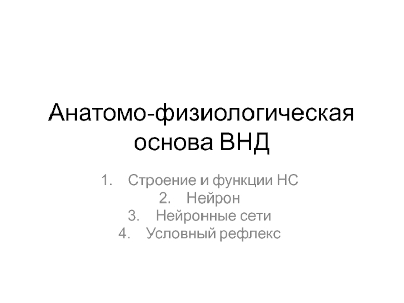 Анатомо-физиологическая основа ВНД Строение и функции НС