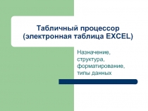 Табличный процессор MS Excel. Назначение, структура, типы данных.