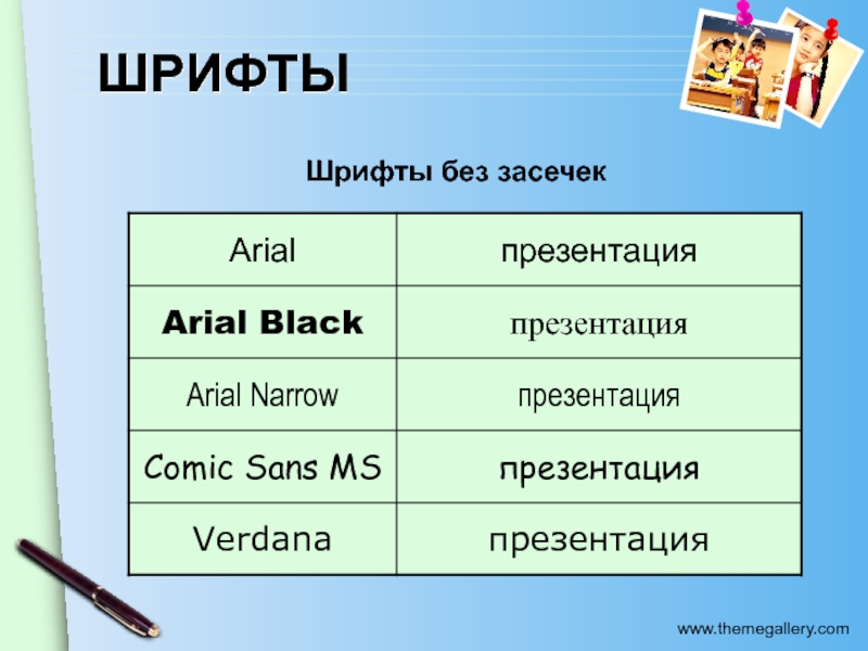 Шрифты без засечек для презентации