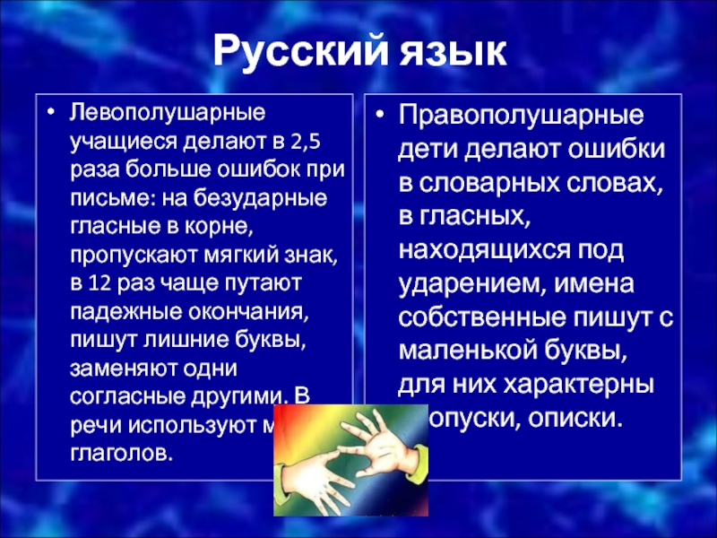 Правополушарные и левополушарные люди презентация