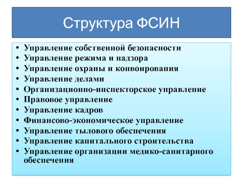 Структурную схему органов фсин россии