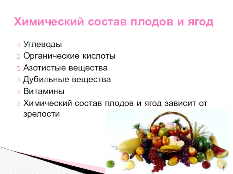 Химический состав плодов. Углеводы в ягодах. Химический состав витаминов. Состав плода.