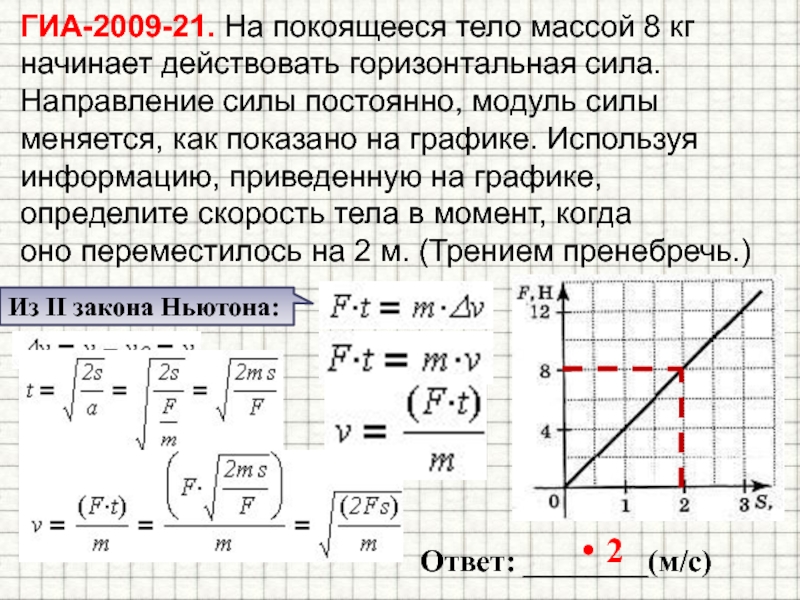 На рисунке представлены графики зависимости скорости тела движущегося под действием силы 20н