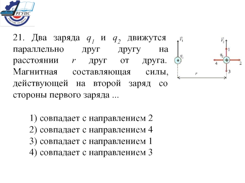 Параллельно друг другу. Заряд движущийся параллельно направлен. Два электрона движутся на расстоянии r друг от друга. Направление силы действующей на заряд q1. Заряд 2.