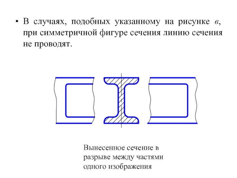 Не допускается располагать вынесенное сечение в разрыве изображения