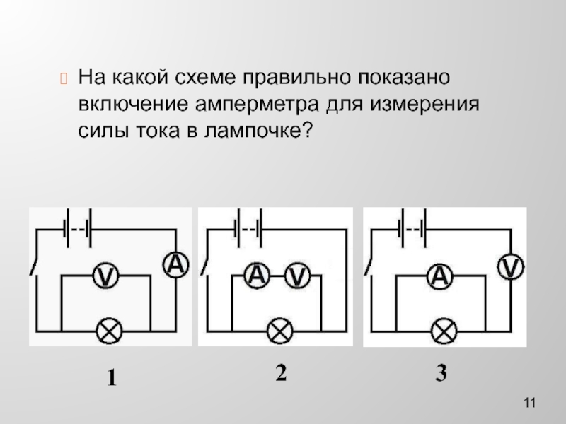 Укажите на какой из схем прибор более точно измеряет силу тока в резисторе