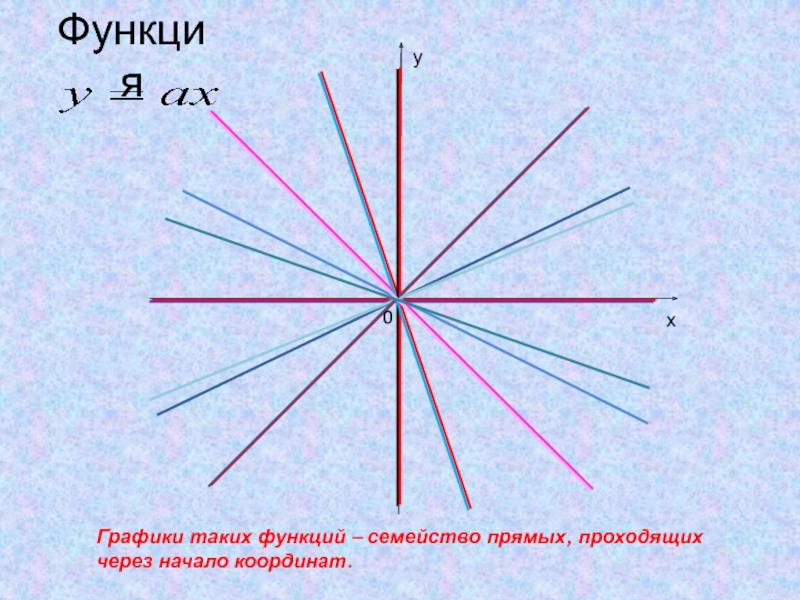ФункцияГрафики таких функций – семейство прямых, проходящих через начало координат.ху0