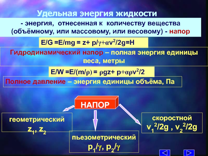 Мощность жидкости. Удельная энергия жидкости. Удельная энергия давления жидкости. Удельная кинетическая энергия жидкости. Удельная энергия жидкости – это энергия.