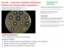 G11.4B – Evolution I Antibiotic Resistance
Evidence for change within