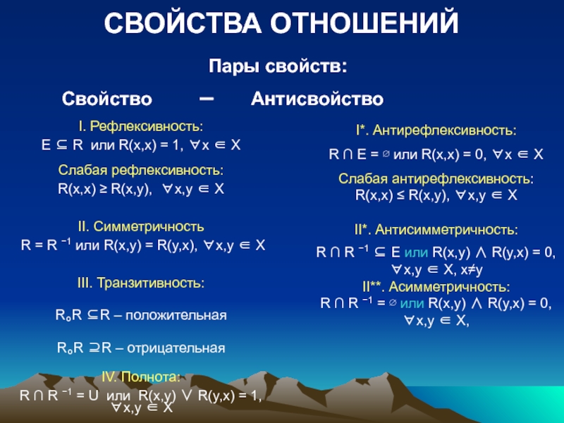 Свойства паров. Антирефлексивность. Свойства отношений рефлексивность. Рефлексивность и антирефлексивность. Антирефлексивность бинарного отношения.