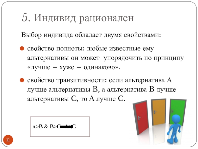 Индивид выбирает. Свойство полноты множества. Рациональный выбор индивида. Транзитивность в геометрии. Рациональный индивид.