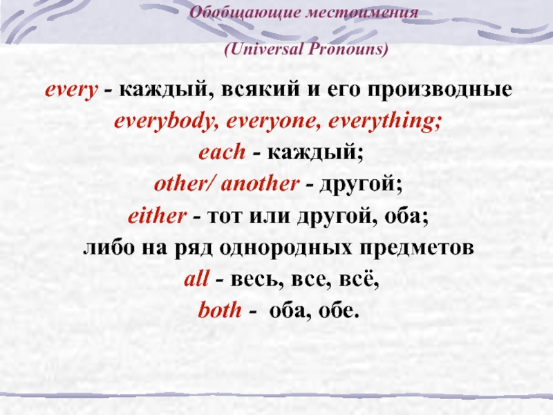 Местоимения everyone, Everybody, everything. Обобщающие местоимения. Everyone местоимение.