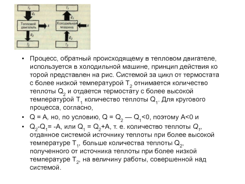 Прямые и обратные процессы. Обратный процесс. Тепловые двигатели и холодильные машины. Холодильный процесс.