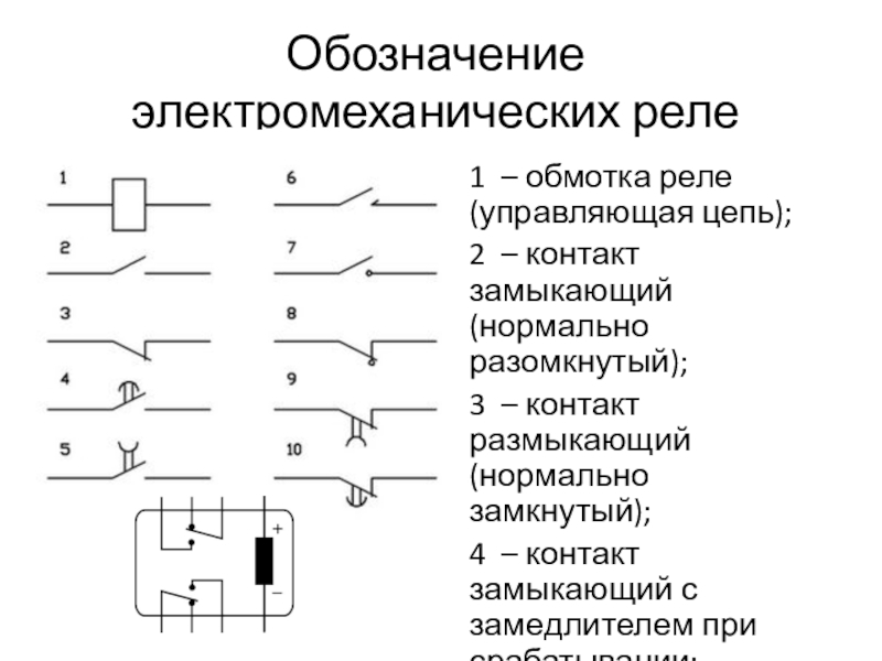 Замыкающий является. Обозначение контактов реле на схеме. Обмотка реле обозначение на схеме. Как на схемах обозначается обмотка реле. Обозначение переключающее реле на схеме.