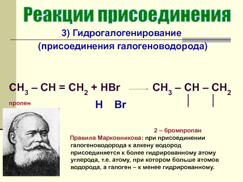 Правило присоединения галогеноводородов к алкенам