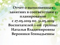 Отчет о выполненных занятиях в соответствии с планирование с 27.05.2019 по
