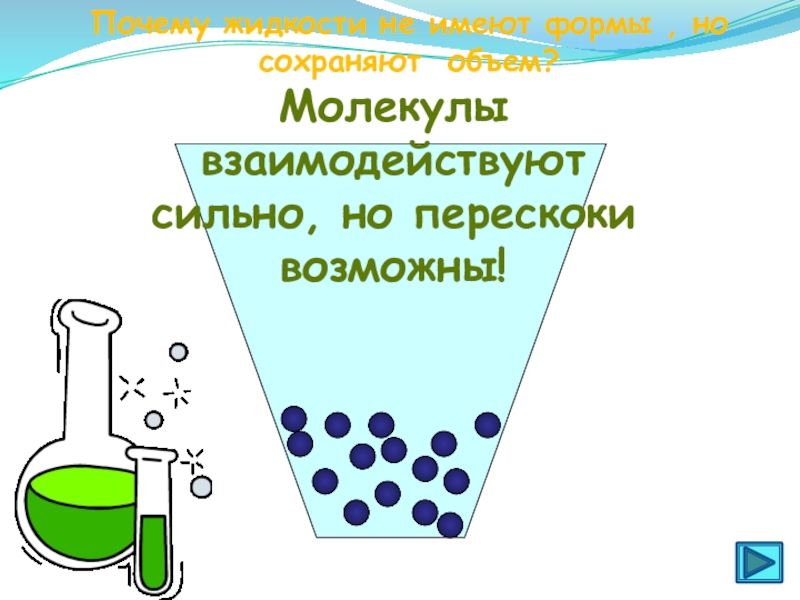 Почему жидкость. Почему жидкость сохраняет объем. Сохранения объема молекул в жидкости. Почему жидкости сохраняют свой объем. Как взаимодействуют молекулы жидкости.