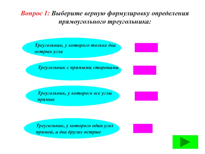 Верная формулировка. Выбери правильное определение прямоугольника. Выберете формуулировку. Задача про треугольник тестирование.