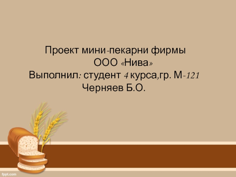 Проект мини-пекарни фирмы ООО Нива Выполнил: студент 4 курса,гр. М-121