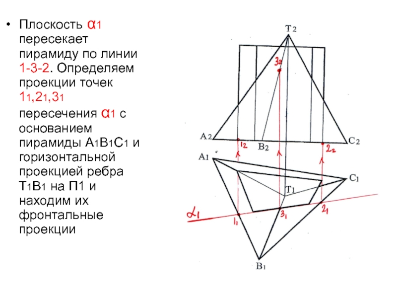 Найти проекцию точки на плоскость. Проекция точек на пирамиде. Фронтальная и горизонтальная проекция пирамиды. Пирамиду пересекает плоскость. Пирамида пересечена плоскостью.