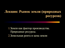  Рынок земли (природных ресурсов)